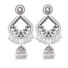 Tassel Statement Dangle Earrings, Bridal Jhumka Tassel Drop Earrings with Exaggerated Silhouette and Smooth Inner Surface, Crafted in Silver Alloy