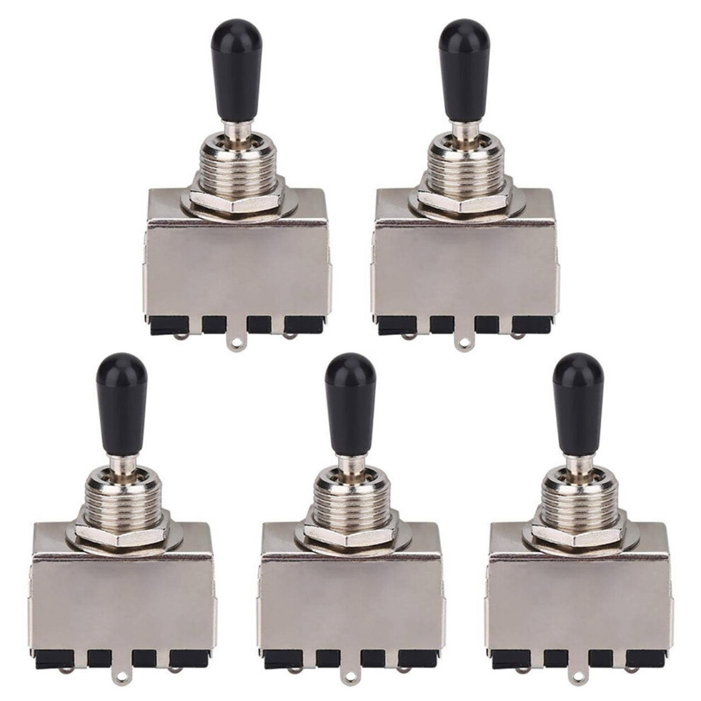 5Pc Guitar 3 Way Toggle Metal Enclosed 3 Way Selector With Black Tip Knob For Lp Style Electric Guitar 4713300080523