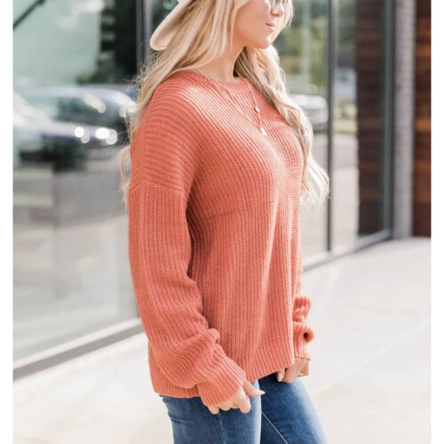 Pullover mit überschnittenen Schultern für Damen, lockerer Zopfstrickpullover mit Fledermausärmeln, einfarbiger Oversize-Pullover mit 2
