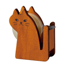 Houten tapehouder met kattendesign, veilige en efficiënte tapesnijder voor kantoor, thuis en op school.