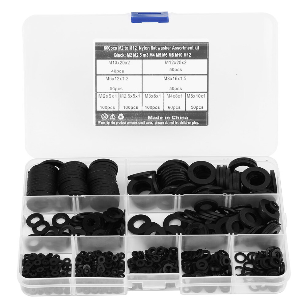 Metric Flat Washers Collection for DIY Projects, Wear Resistant Nylon Flat Washers9Sizes M2-M12Black Nylon Washers, Moisture Proof Easy to Install-image-OPC-PS9VWKW-NEW