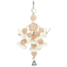 Durable Bird Toy For Large Parrots, Natural Loofah Rattan Chew Toy That Stimulates Instinct Reduces Furniture Damage With Easy Mounting Bell Feature