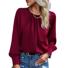 Elegante Damenbluse mit langen Ärmeln, stilvoll fallender Boho-Schnitt mit Falten vorne, hautfreundlicher, seidig-weicher Stoff für Freizeit und