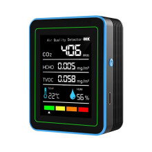 5 in 1 Air Quality Monitor TVOC HCHO Temperature Humidity CO2 Meter, USB Rechargeable CO2 Detector Black