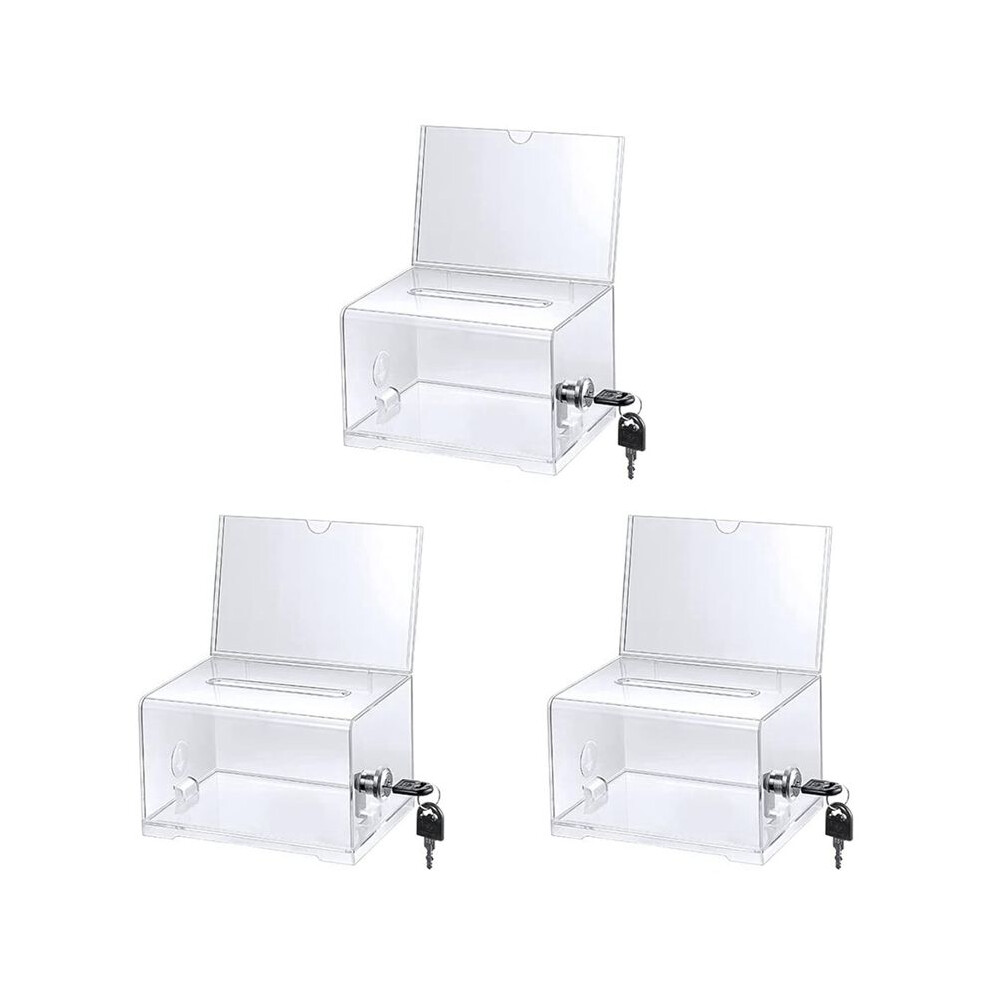 3 Pack Acrylic Donation Box With Lock, Clear Ballot Box With Sign Holder, Suggestion Box For Fundraising 6032112183405