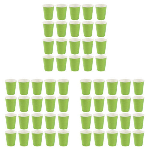 60 Paper Cups (9oz) - Plain Solid Colours Birthday Party Tableware Catering(Green)