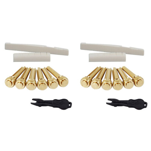 12X Acoustic Guitar String End Nut Bridge Saddle Abalone Pins Replacements Set (Brass Pins & Bone Saddle Nut)