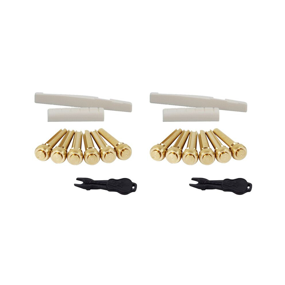 12X Acoustic Guitar String End Nut Bridge Saddle Abalone Pins Replacements Set (Brass Pins & Bone Saddle Nut) 4712665257694