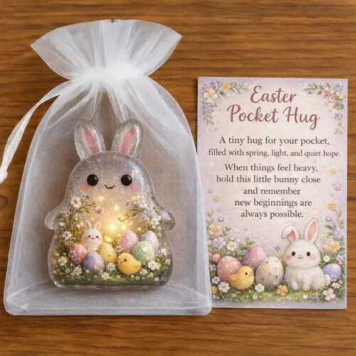 Easter Bunny Pocket Hug Token with Greeting Card 1