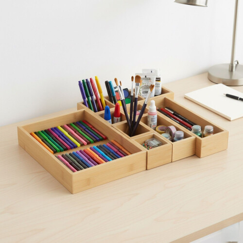 Bambus-Schubladenorganizer-Set, 7-teilig, verschiedene Größen 1