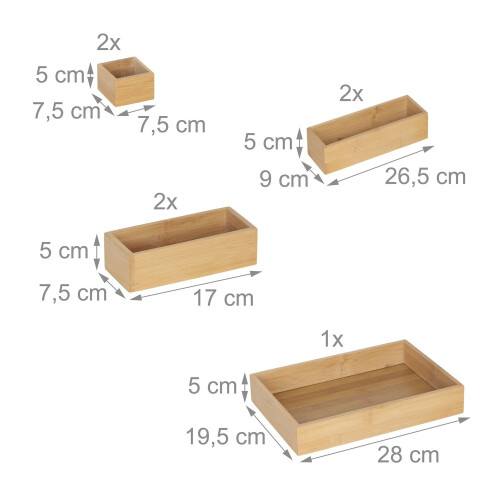 Bambus-Schubladenorganizer-Set, 7-teilig, verschiedene Größen 2