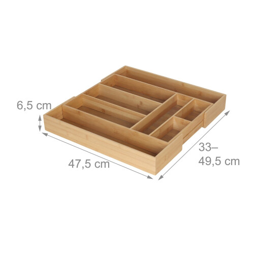 Bandeja extensible de bambú para cubiertos - Ajustable, de 6 a 8 compartimentos 2