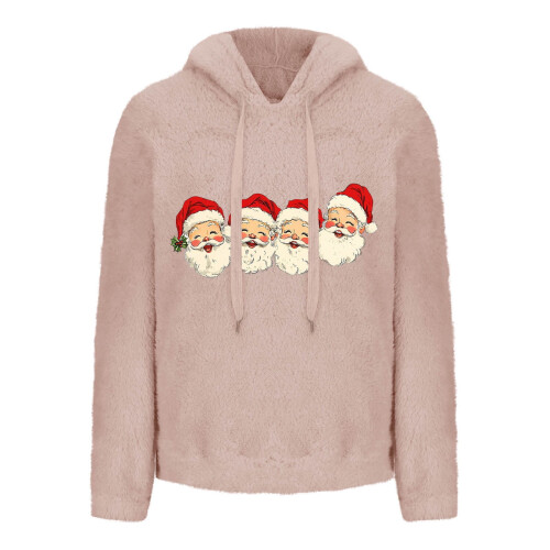Χριστουγεννιάτικη γυναικεία μπλούζα Sherpa Fleece με κουκούλα και μεγάλο πουλόβερ με 2