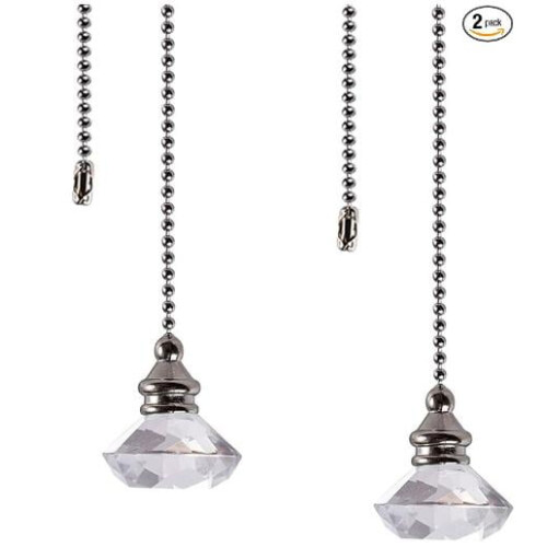 2-Pack Decorative Fan Chain Pulls with Crystal Pendants - Vintage Style Multi-Use Ceiling Fan and Light Pull Cords 1