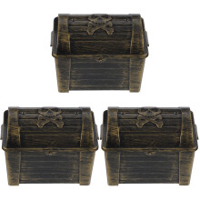 3Pcs Dark Brown Plastic Mini Pirate Treasure Boxes Jewelry Storage