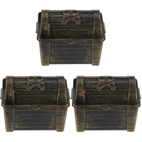 3Pcs Dark Brown Plastic Mini Pirate Treasure Boxes Jewelry Storage