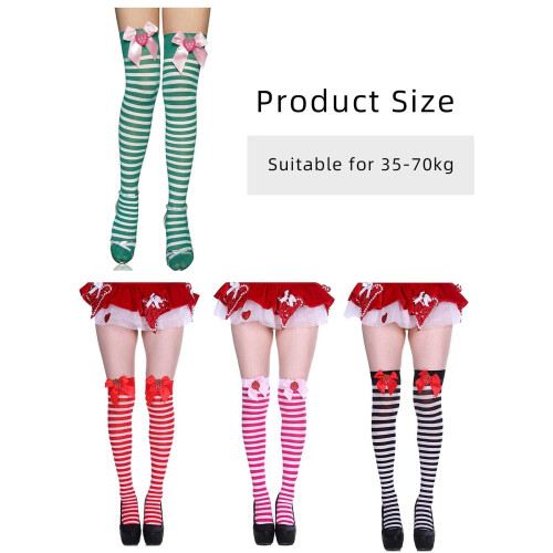 Women's Stripe Knee Socks with Strawberry Bow Pattern 1