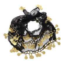 Black Belly Dance Waist Chain Hip Scarf with Sequins Chiffon Wrap