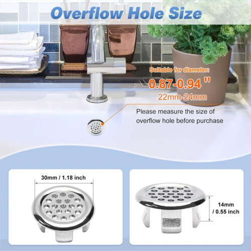 6-Pcs Sink Basin Overflow Covers, Plastic Round Hole Drain Caps, Compatible with Standard Kitchen Sinks 1