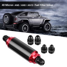 Universal 40 Micron Swirl Inline Fuel Filter 45mm 5in Black Aluminum