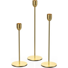 Centro de mesa, castiçais dourados para velas cônicas com altura ajustável, elegante suporte para velas de pilar e cônicas, sólido e