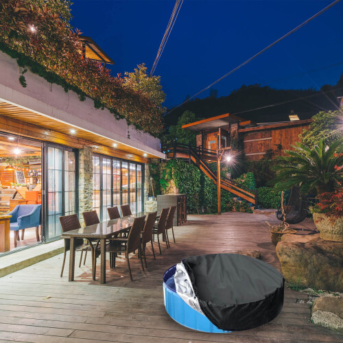 1Pc Black Polyester Waterproof Pool Cover Folding Protective Cover 2