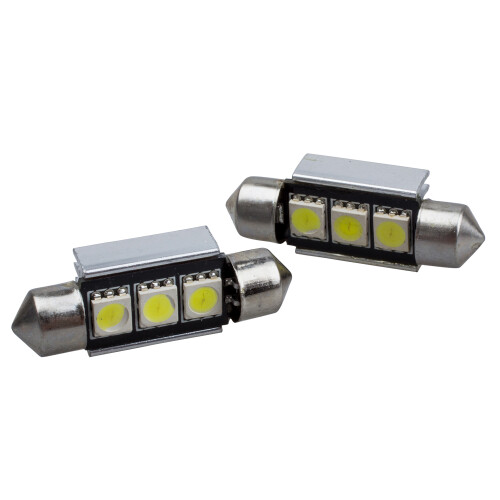 2 x 36mm 3 SMD 5050 LED Error Free Dome Festoon Light w Heatsink 1