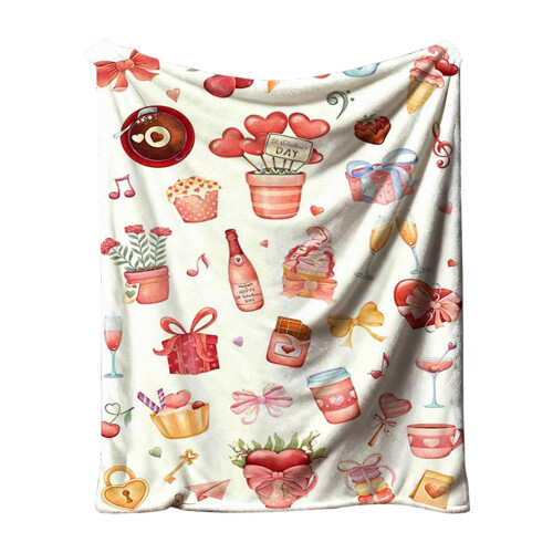 Valentine's Day Flannel Blanket Double-Sided Fleece Pink 1