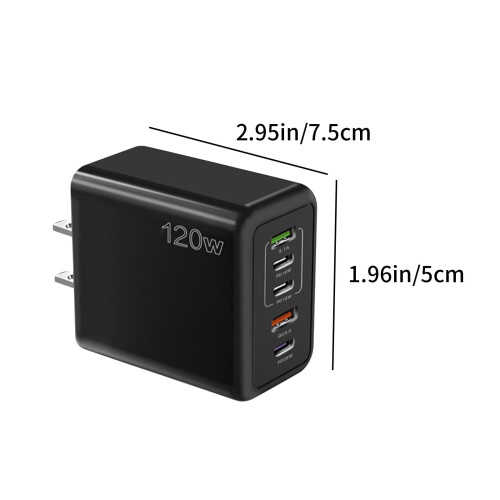 Γρήγορος φορτιστής PD 120W με 2 θύρες USB-A + 3 θύρες USB-C, Συμπαγής 7,8x5,5x2,8cm, Λευκό ABS, 2