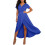 Abito lungo da donna blu royal con scollo a V e maniche corte, 2