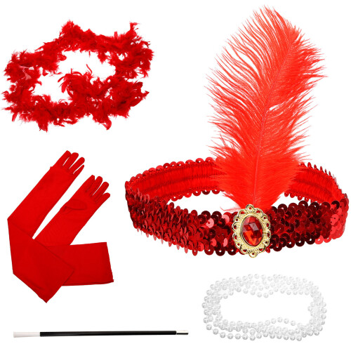 5Sets Elegant 1920S Flapper Headband Gloves Multi Color Cosplay Props 1