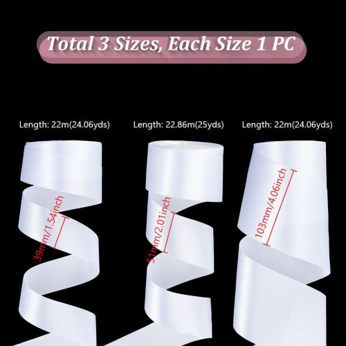 73Yards Λευκή Κορδέλα Σατέν Διπλής Όψης (1,5"/2"/4") – Πολυεστέρας, Συσκευασία Δώρου, 1