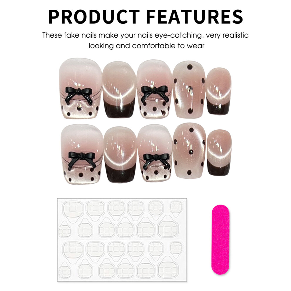 Zhouq-Outdoors (Xs) 10Pcs Bowknot Square Fake Nails For Women