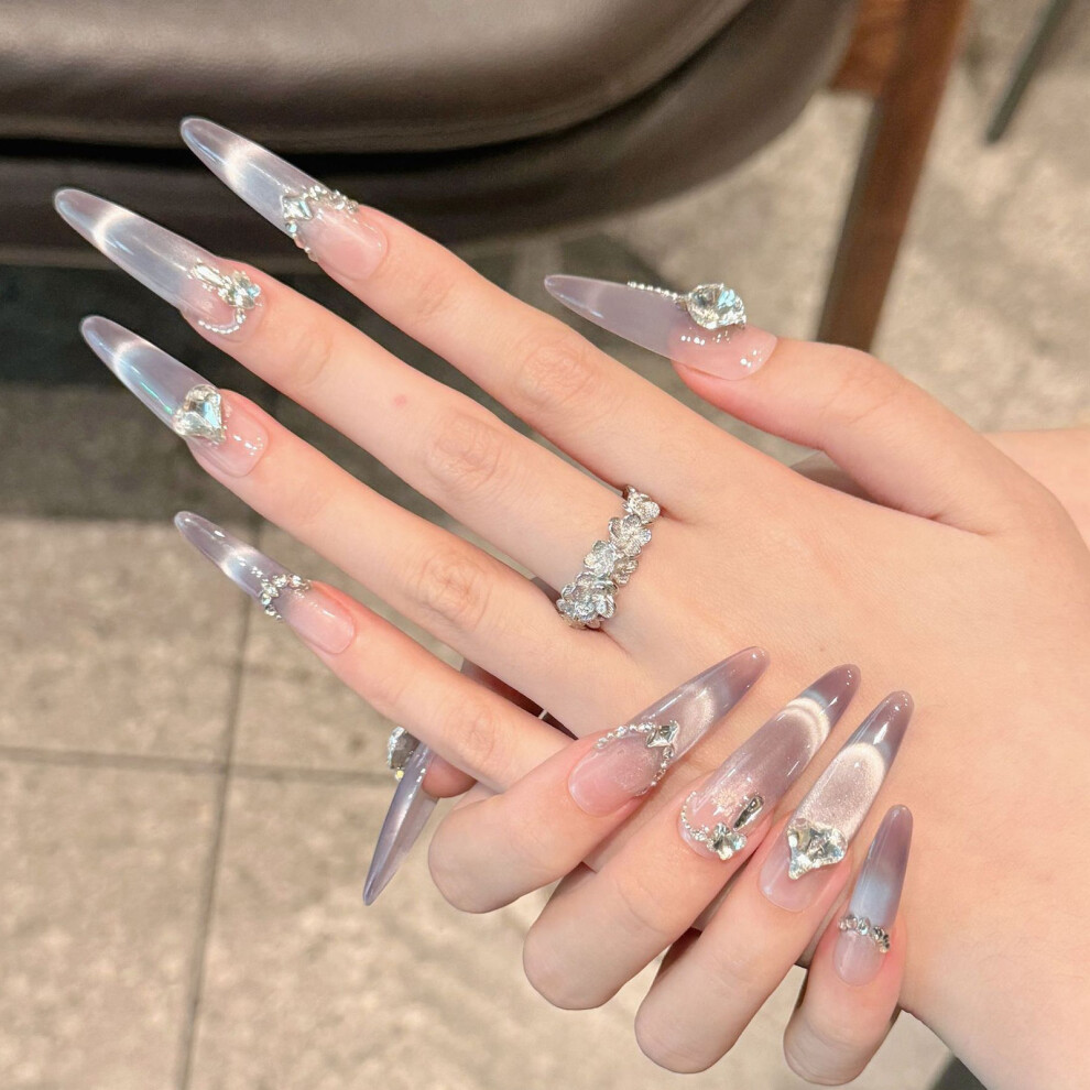 Penghui-Toys (Xs) Glossy Long False Nails With Rhinestone Durable & Never Splitting False Nails For Autumn & Winter Gentle Nail Art