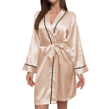 Relaxed Long Sleeves Robe for Women, Adjustable Inner Ties Bathrobe with Removable Satin Belt and Breathable Fabric, Silky & Lightweight Soft Satin