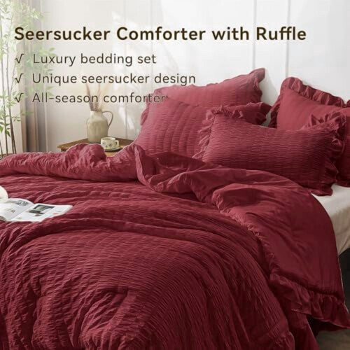 Twin Burgundy Seersucker Comforter Set 2-Pc 1