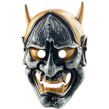 Themafeestaccessoire voor een handgeschilderd gedetailleerd masker, ademende en communicerende Japanse horrordemon met lichtgewicht ontwerp, boze