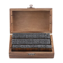 DIY Craft Stamps Set In Vintage Wooden Box, Rustic Mini Wood And Rubber Letter Number Symbol Stamps Perfect For Scrapbook Photo Album Kids Learning