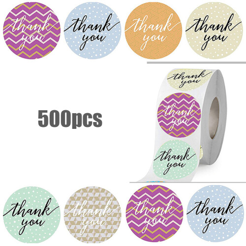 Rolă de 500 de etichete rotunde „Mulțumesc”, 8Designs