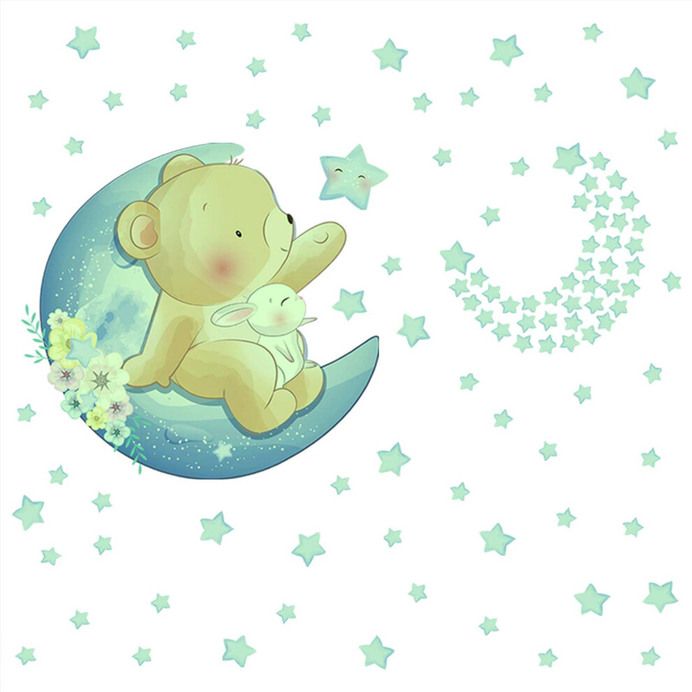 Radiant Glow In The Wall Stickers, Luminous Moon Stars Decor, Removable Diy Art Murals For Playroom, Perfect Kids Bedroom Decor, Multicolor Set Dark