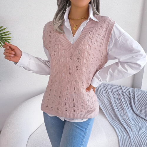 Oversized Sweater Vest for Women V Neck Sleeveless Solid Color Loose Pullover Sweater 2