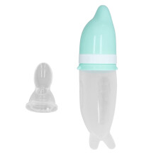 Mamadeira com colher de silicone, colher autoalimentadora com design de aperto, à prova de vazamentos, dispensador de comida para bebê com tampa de