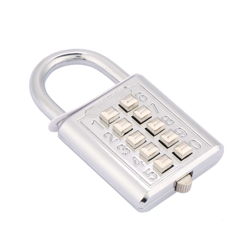 Durable Metal Body Push Button Lock With Polished Shackle, Fixed5digit Code Padlock For Locker Toolbox Gate Use, Elder Friendly Keyless Lock 9009879134268