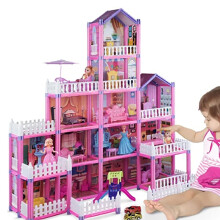 Kleurrijk interactief poppenhuis met eigentijdse ontwerpen en meubelaccessoires, bevordert de interactie tussen ouder en kind en is inspirerend.