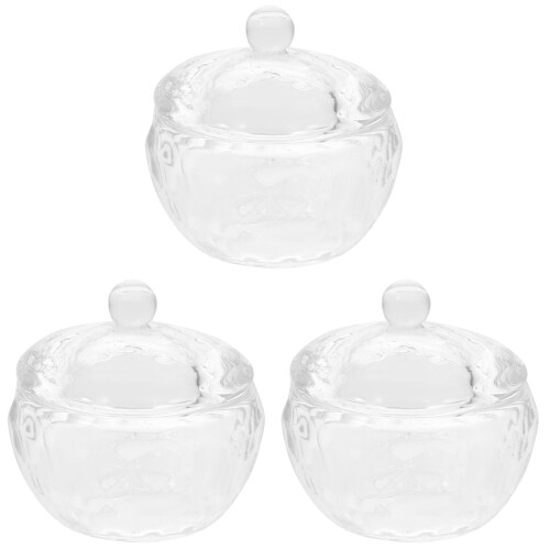 3Pcs Clear Glass Nail Dish with Lid Decorative Manicure Accessory Cup