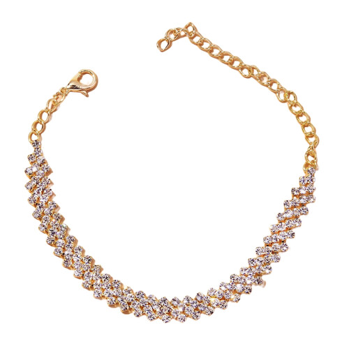 Bracelet de cheville extensible à chaînette ajustable, orné de strass dorés. 1