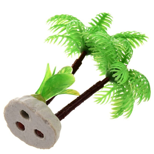 3X Fish Tank Emulational  Coconut Tree Water Plants Decor W Ceramic Base 2