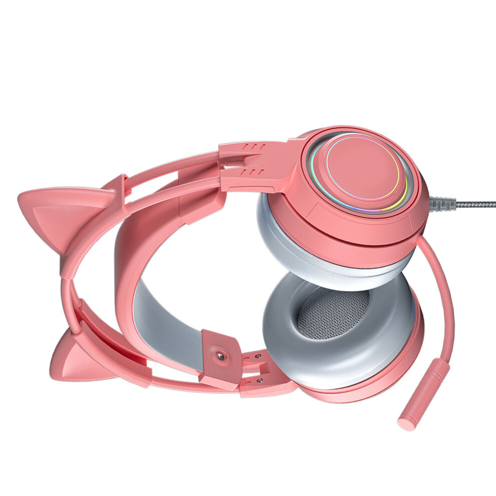 Cat Ear Headphones With Noise Reduction Mic, Wired Over Ear Gaming Headset Pink 7901387305807