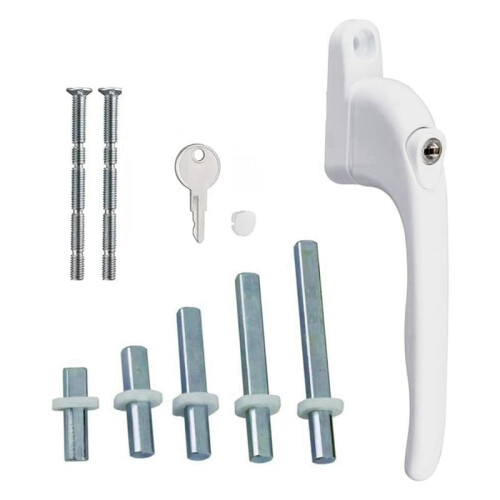 2X Window Handle, for Windows, White, Universal Window Handle, Flat Handle, Key Lock, for Double Glazing 1