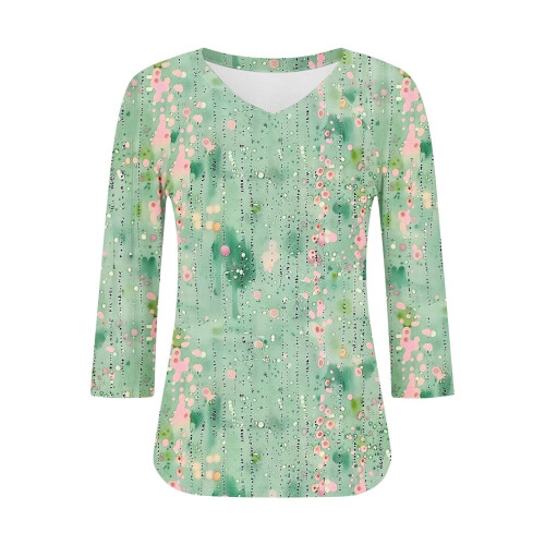 Top da donna a maniche a 3/4, camicie casual con scollo a V, magliette basic morbide, camicette da lavoro 2